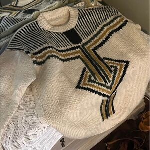 Epic Patterned Cream and Black Knit Sweater